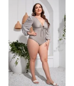 Sexy Deep V-Neck Lace-Up Bikini Bodysuits Solid Color Long Sleeveless Wholesale Plus Size Clothing SSN560784 -NIKA Clothing Shop fb0cf946 2189 4480 8a0c 83de12ddec5b 04af5ccf32772abf95f2bb210db73a4e