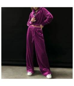 Solid Casual Long Sleeve Hooded Jacket Wide Leg Pants Tracksuit Wholesale Women'S Sets SOV463518