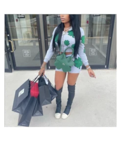 2pcs Leaf Wholesale Women Shorts Sets SO210111